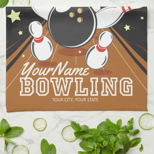 Personalisiert Bowler Strike Bowling Lanes Ball Bu Geschirrtuch (Gefaltet)