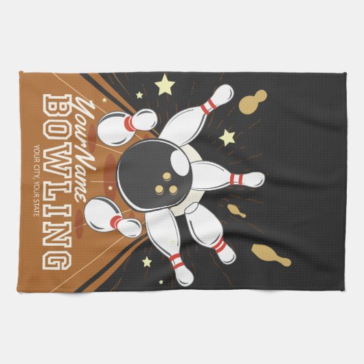 Personalisiert Bowler Strike Bowling Lanes Ball Bu Geschirrtuch (Horizontal)