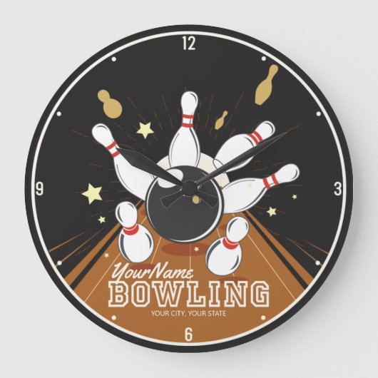 Personalisiert Bowler Strike Bowling Lanes Ball Bu Große Wanduhr (Vorderseite)