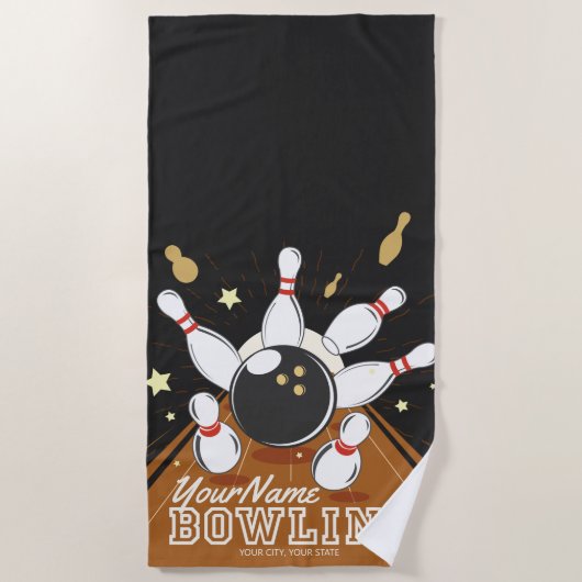 Personalisiert Bowler Strike Bowling Lanes Ball Bu Strandtuch (Vorderseite)