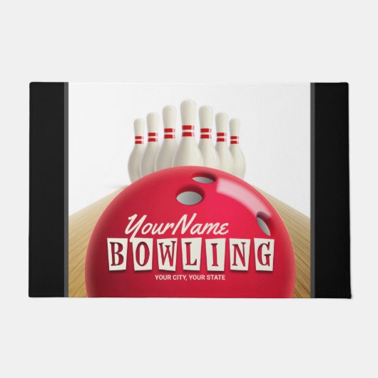 Personalisiert Bowling Ball Lanes Buttone Retro Le Fußmatte (Vorderseite)