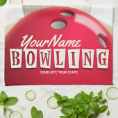Personalisiert Bowling Ball Lanes Buttone Retro Le Geschirrtuch (Gefaltet)