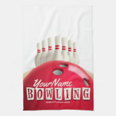 Personalisiert Bowling Ball Lanes Buttone Retro Le Geschirrtuch (Vertikal)