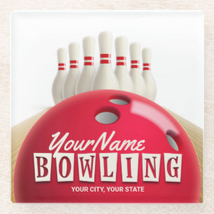Personalisiert Bowling Ball Lanes Buttone Retro Le Glasuntersetzer