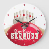 Personalisiert Bowling Ball Lanes Buttone Retro Le Große Wanduhr (Vorderseite)