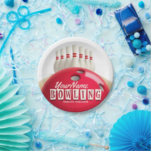 Personalisiert Bowling Ball Lanes Buttone Retro Le Pappteller (Party)