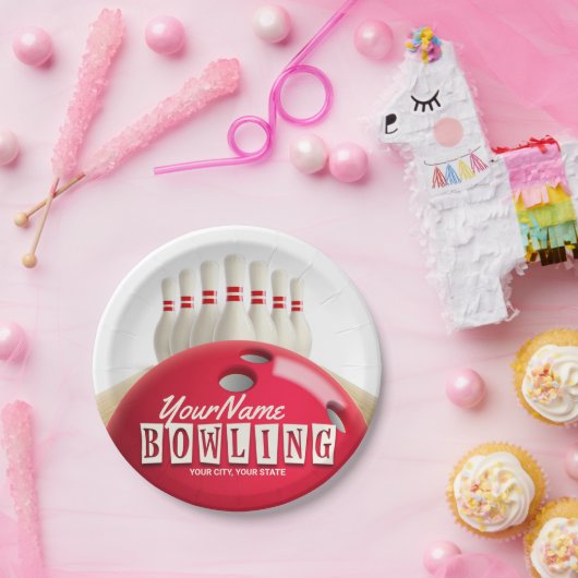 Personalisiert Bowling Ball Lanes Buttone Retro Le Pappteller (Party)