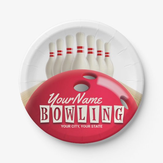 Personalisiert Bowling Ball Lanes Buttone Retro Le Pappteller (Vorderseite)
