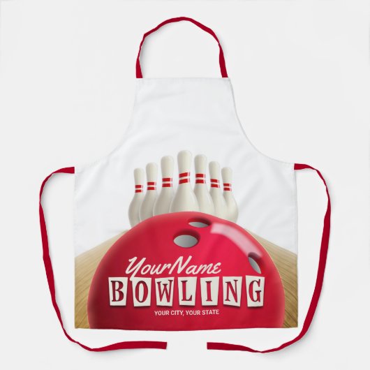 Personalisiert Bowling Ball Lanes Buttone Retro Le Schürze (Vorderseite)