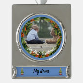 Personalisiert Boy Baby's 1. Weihnachtsdekoration Banner-Ornament Silber (Vorderseite)