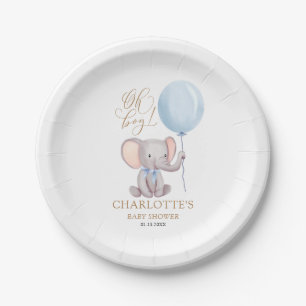 Personalisiert Boy Blue Balloon Elephant Baby Dusc Pappteller