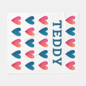 Personalisiert Boy Blue Red Hearts Valentinstag Fleecedecke (Vorderseite (Horizontal))