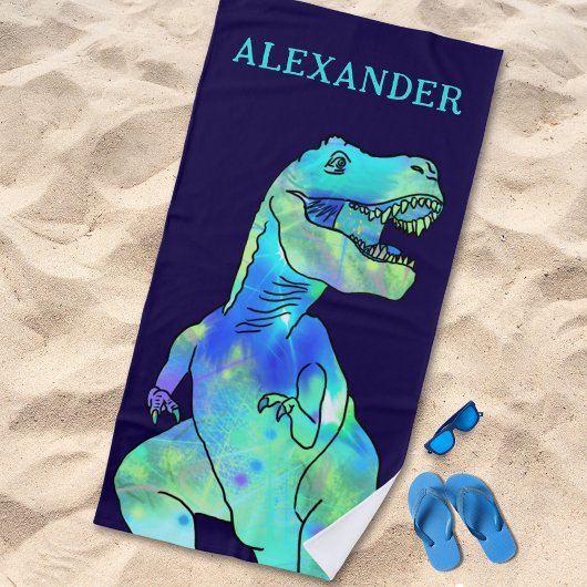 Personalisiert Boy Name Dinosaur Blue Strandtuch