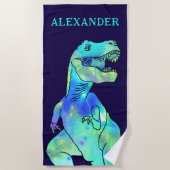 Personalisiert Boy Name Dinosaur Blue Strandtuch (Vorderseite)