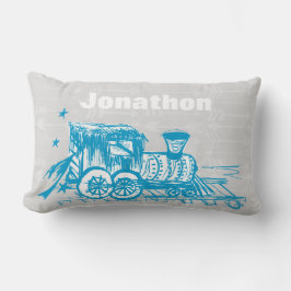 Personalisiert Boy's Room Gray Blue Choo Choo Trai Lendenkissen