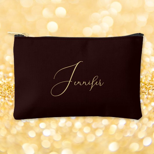 Personalisiert-Braungold-Monogramm Makeup-Kosmetik Zubehörtasche