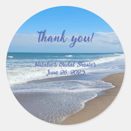 Personalisiert Bridal Beach Szene danke Sticker (Vorderseite)