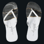 Personalisiert Bride Black Gold Agate Wedding Badesandalen<br><div class="desc">Ein schwarzes Aquarelldesign mit vergoldeten Imitaten Glitzer schmückt den vorderen Teil dieser Flip Flops. Personalisieren Sie sie mit elegantem handgeschriebenen handgeschriebenen Holzkohle auf weißem Hintergrund für die Braut oder jedes andere Mitglied der Hochzeitsfeier. Ideal für einen Junggeselinnen-Abschied,  ein Brautparty oder eine Hochzeit am Strand.</div>