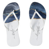 Personalisiert Bride Blue Gold Agate Wedding Badesandalen (Fußbett)