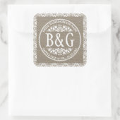 Personalisiert Bride&Groom Burlap&Lace Quadratischer Aufkleber (Tasche)