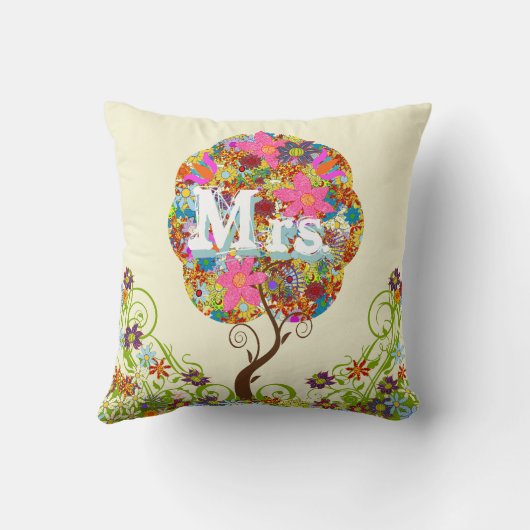 Personalisiert Brides Coral und Aqua Blume Tree Kissen (Rückseite)