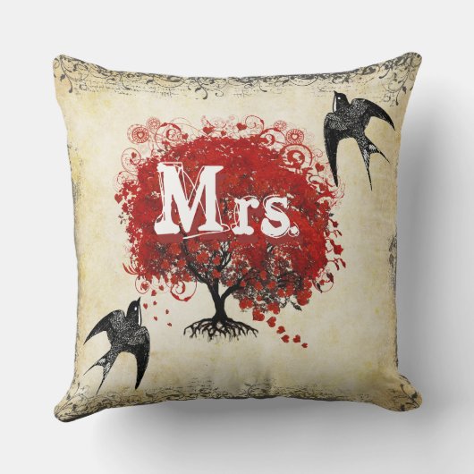 Personalisiert Brides Red Heart Leaf Tree Mrs. Kissen (Rückseite)