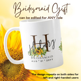 Personalisiert Bridesmaid Anfangsname SUNFLOWERS Kaffeetasse