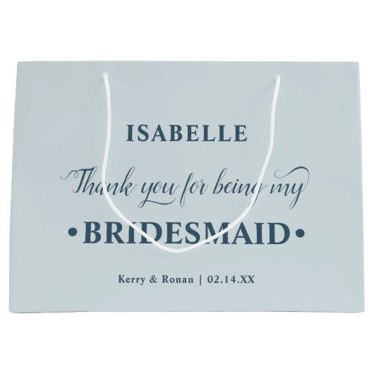 Personalisiert Bridesmaid Blue Vielen Dank Große Geschenktüte (Vorderseite)