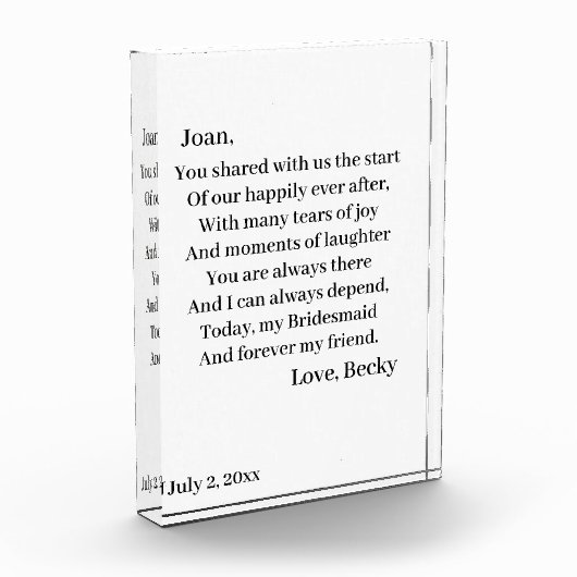 Personalisiert Bridesmaid Fotoblock (Links)