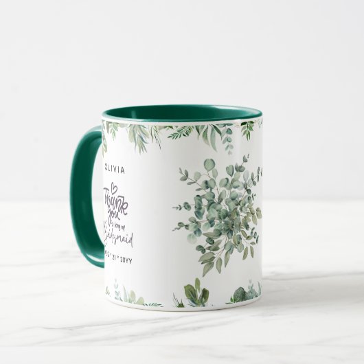 Personalisiert BRIDESMAID Greenery Danke, dass Sie Tasse (Vorderseite Links)