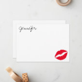 Personalisiert Bright Red Glam Lipstick Kiss Mitteilungskarte (Vorderseite/Rückseite Beispiel)