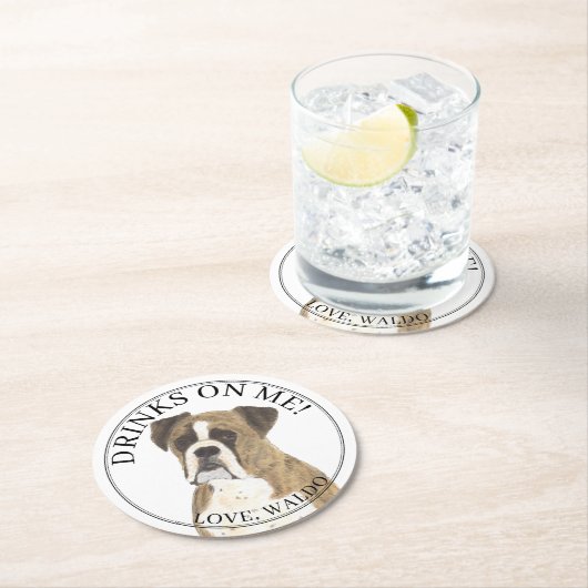 Personalisiert Brindle Boxer Dog Wedding Runder Pappuntersetzer (Vor Ort)
