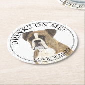 Personalisiert Brindle Boxer Dog Wedding Runder Pappuntersetzer (Angewinkelt)