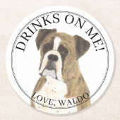Personalisiert Brindle Boxer Dog Wedding Runder Pappuntersetzer (Vorderseite)