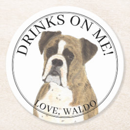Personalisiert Brindle Boxer Dog Wedding Runder Pappuntersetzer