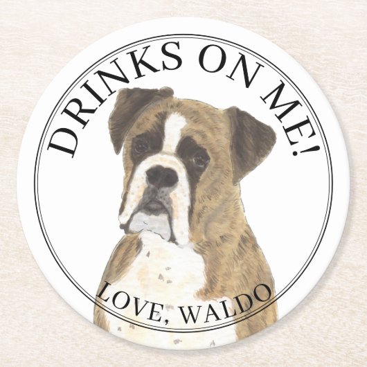 Personalisiert Brindle Boxer Dog Wedding Runder Pappuntersetzer (Vorderseite)