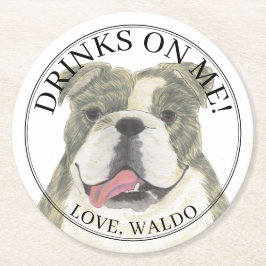 Personalisiert Brindle English Bulldog-Hochzeit Runder Pappuntersetzer
