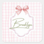 Personalisiert Brooklyn Baby Girl Kinderzimmer Bow Quadratischer Aufkleber (Vorderseite)