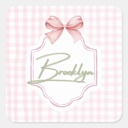 Personalisiert Brooklyn Baby Girl Kinderzimmer Bow Quadratischer Aufkleber (Vorderseite)