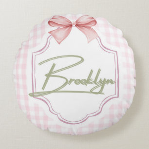 Personalisiert Brooklyn Baby Girl Kinderzimmer Bow Rundes Kissen