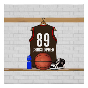 Personalisiert Brown and Red Basketball Jersey Poster