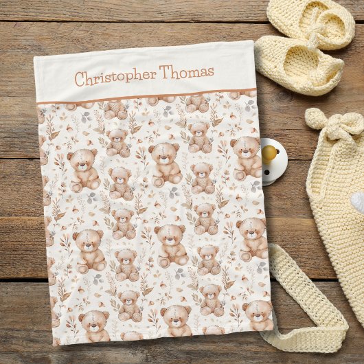 Personalisiert Brown Bears Baby Boy Gift Fleecedecke