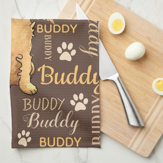 Personalisiert Brown Dog Geschirrtuch (Viertel Falte)