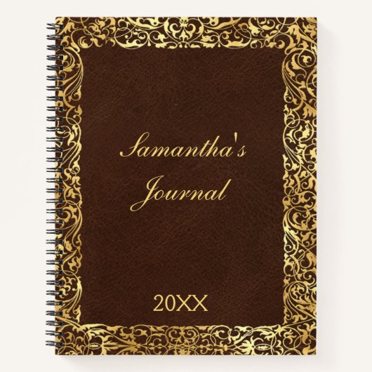 Personalisiert Brown Gold Blüh Swirl Verziert Notizblock (Vorderseite)