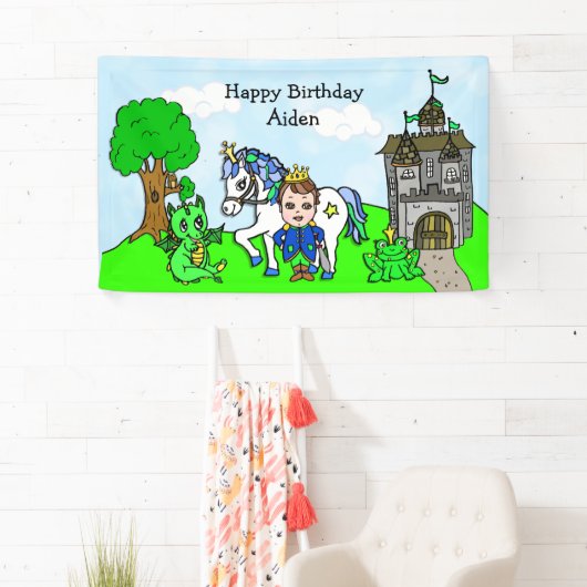 Personalisiert Brown Hair Prinz Birthday Banner (Insitu)