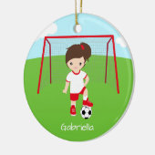 Personalisiert Brown Hair Soccer Girl Weihnachten Keramik Ornament (Links)