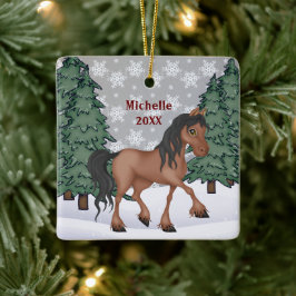 Personalisiert Brown Horn Winterwald Weihnachten Keramikornament