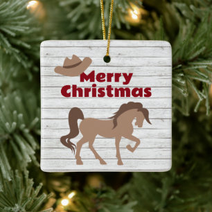 Personalisiert Brown Horse and Cowboy Hat Weihnach Keramikornament
