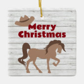 Personalisiert Brown Horse and Cowboy Hat Weihnach Keramikornament (Vorderseite)