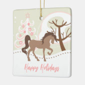 Personalisiert Brown Horse Pink Snowy Weihnachten Keramikornament (Links)